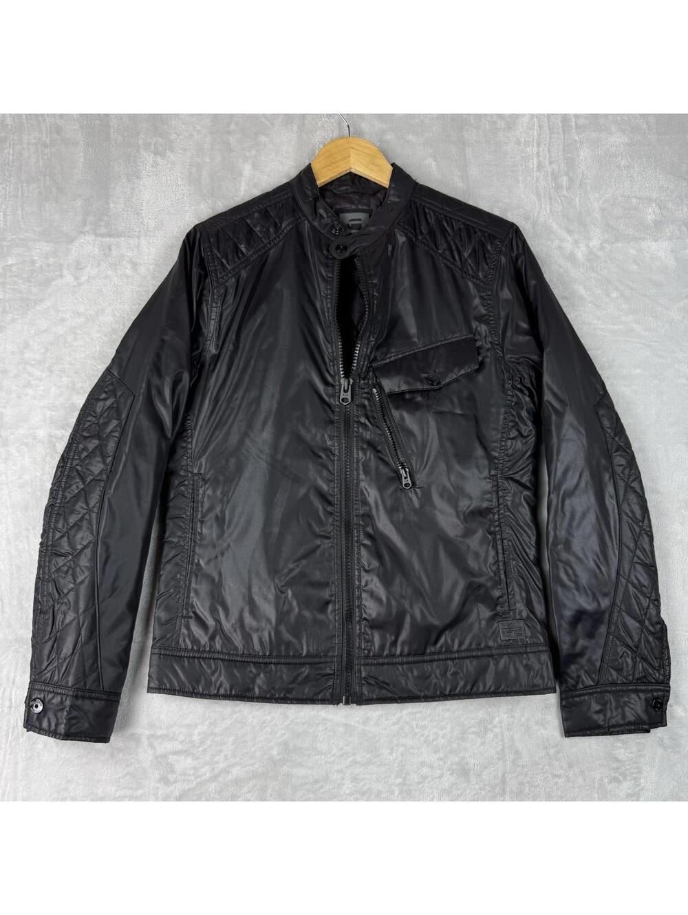G-Star RAW Revend Slim 3D Biker Style Jacket Black Coated Size Small Lightweight